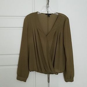 Forever 21 olive green faux wrapped blouse sz M